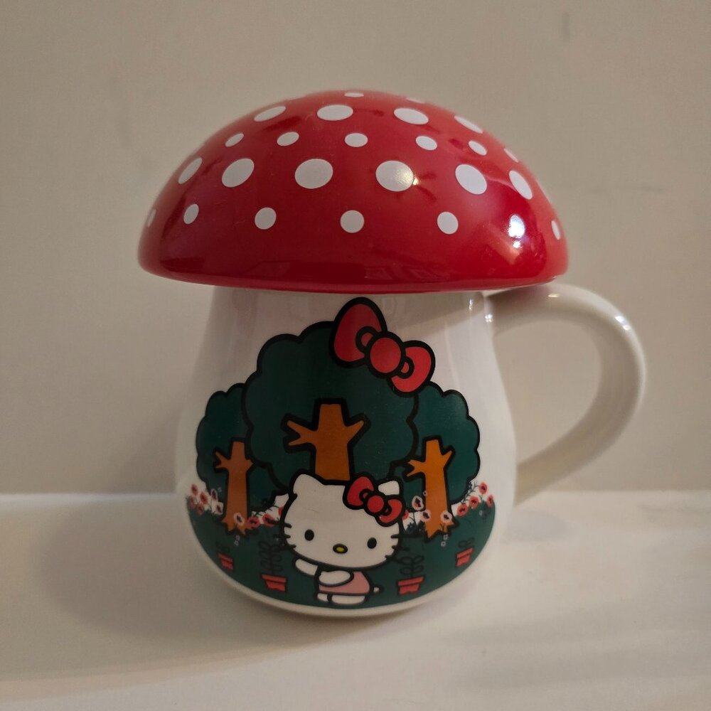Hello Kitty Mushroom Mug With Lid Sanrio Cottagecore Cup Kawaii Collectible